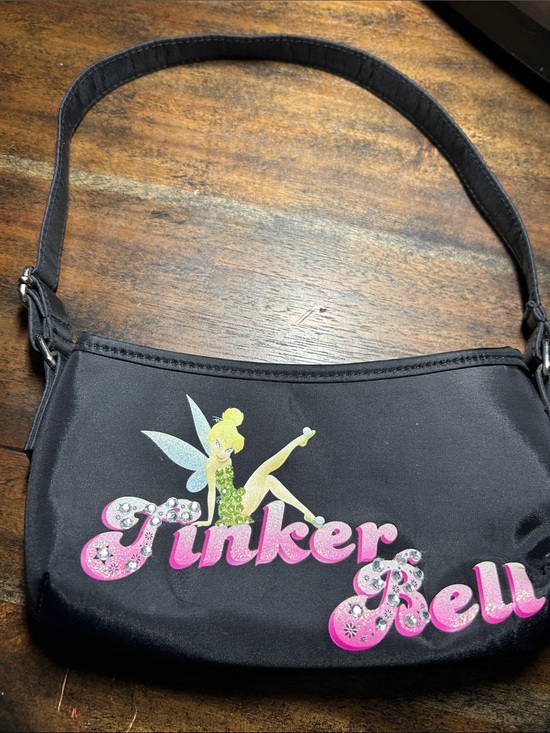 Disney Handbags - Disney - Tinker Bell Black Satin Shoulder Bag with Pink Logo